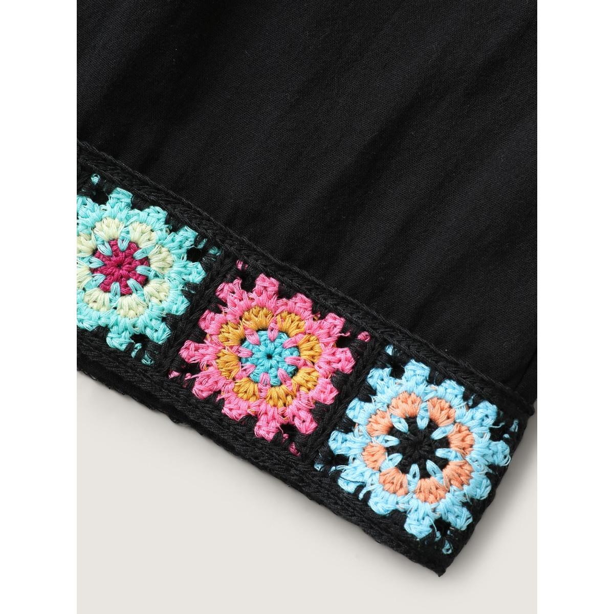 Plus Size Crochet Floral Hem Drawstring Shorts Women Black Resort Drawstring Wide Leg Vacation Shorts BloomChic 14-16/1X Product Image