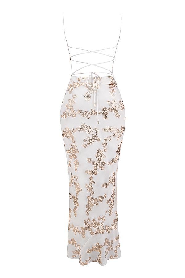 Capriana  white & gold jacquard satin gown Product Image