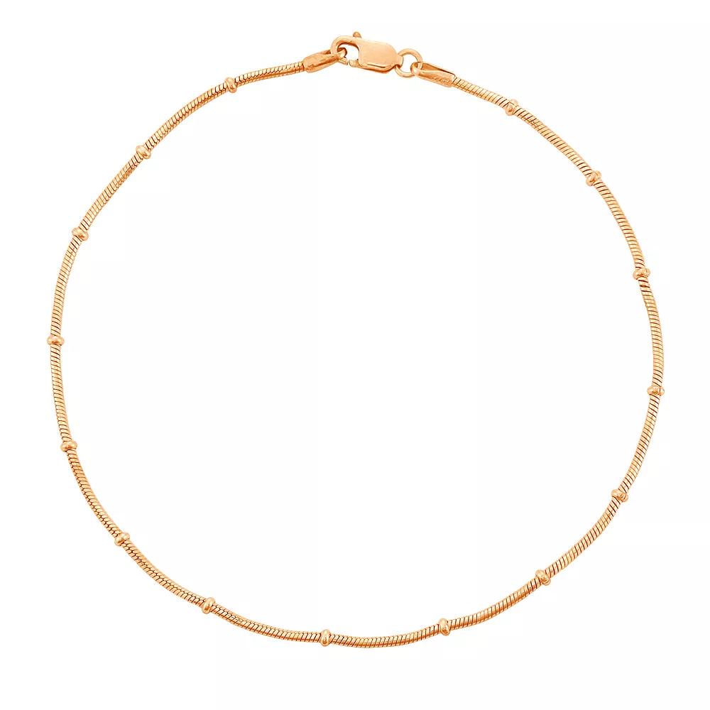 Jordan Blue 14k Gold Over Silver Snake Chain Anklet, Women's, Pink Tone Product Image