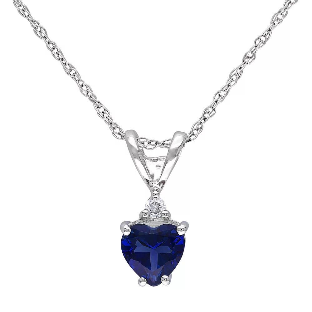 Stella Grace 10k White Gold Lab-Created Sapphire & 1/5 Carat T.W. Diamond Heart Pendant Necklace, Women's, Size: 18", Blue Product Image