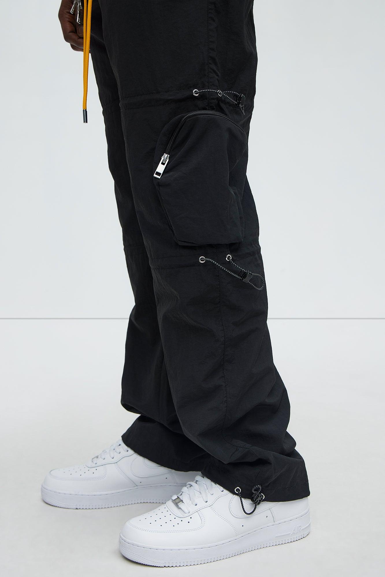 Act Like Homie Nylon Drawstring Cargo Pants - Black Product Image