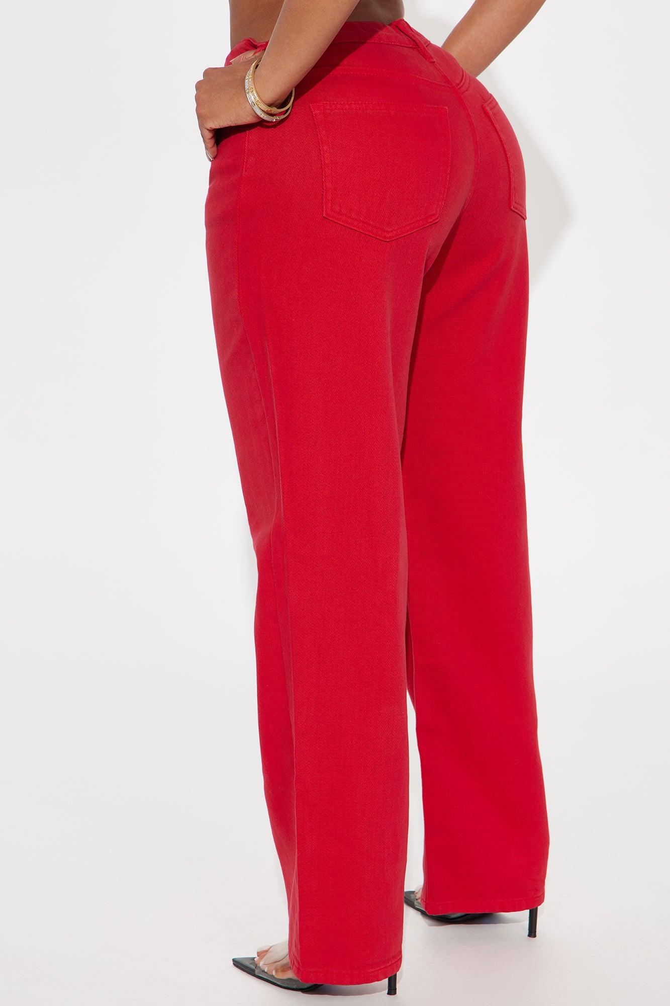 Mon Cherie Mid Rise Straight Leg Jeans - Red Product Image