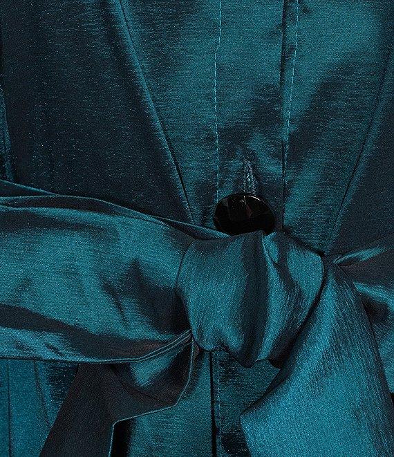 Marina Plus Size 3/4 Sleeve Point Collar Neck Tie Waist Taffeta Midi A-Line Dress Product Image