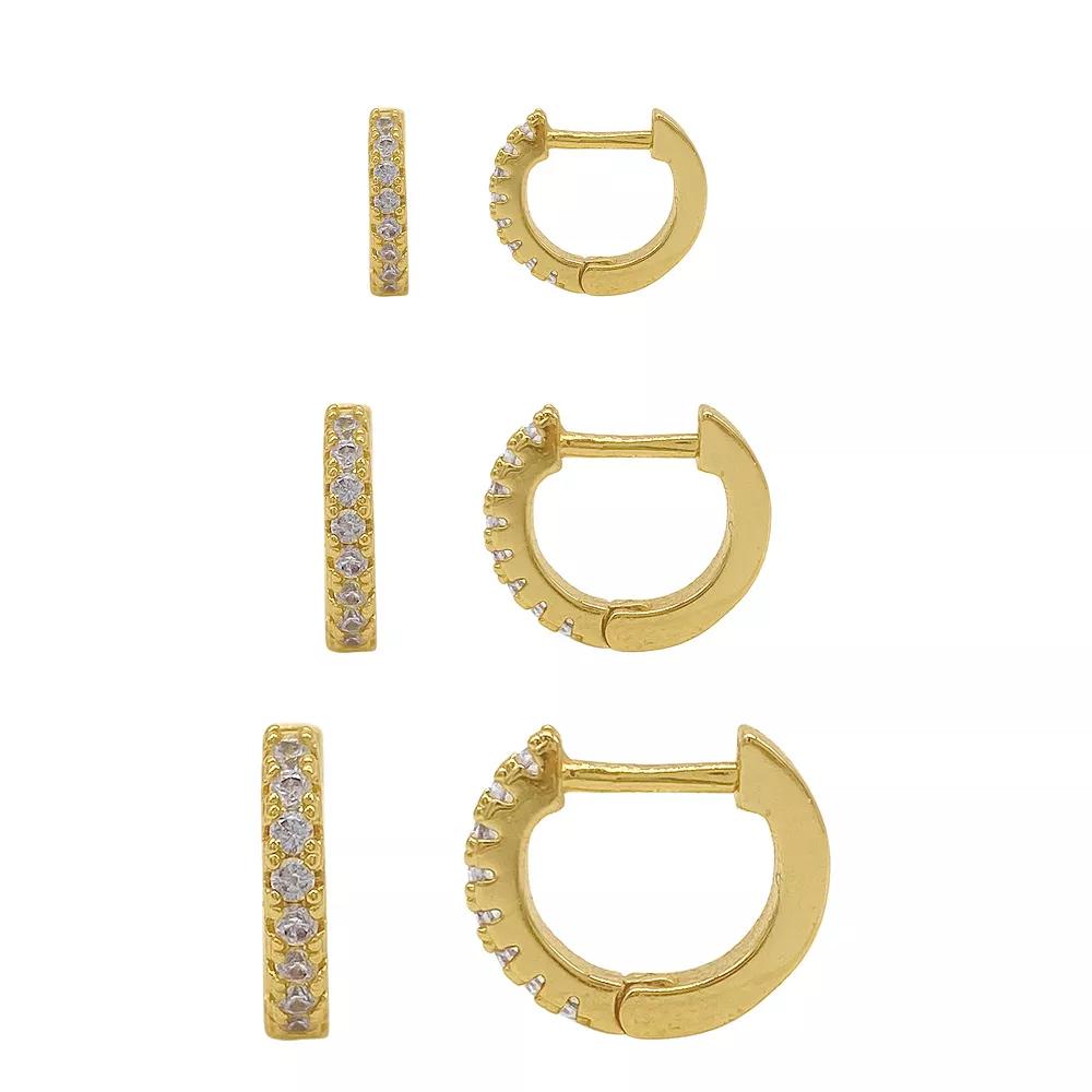 Adornia 14k Gold Plated Huggie Hoop Earring Trio Set, Women's, Gold Tone Product Image
