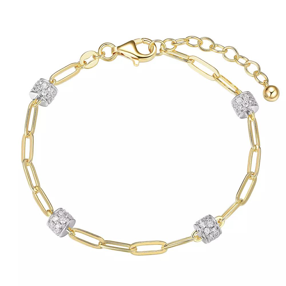 18k Gold Over Silver Cubic Zirconia Station Link Bracelet, Women's, Size: 7", 18k Gold Plated Product Image