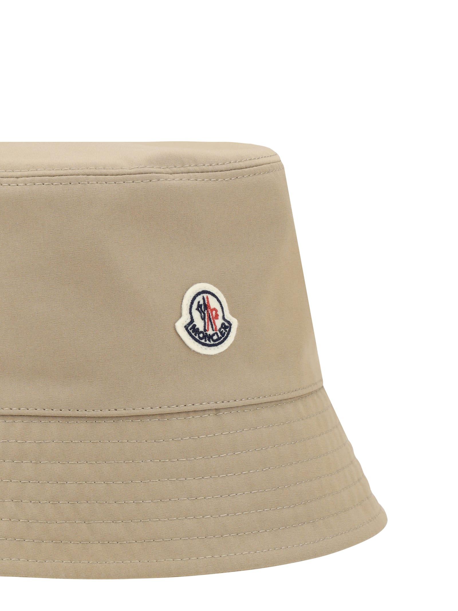 MONCLER Logo Patch Narrow Brim Bucket Hat In Beige Product Image