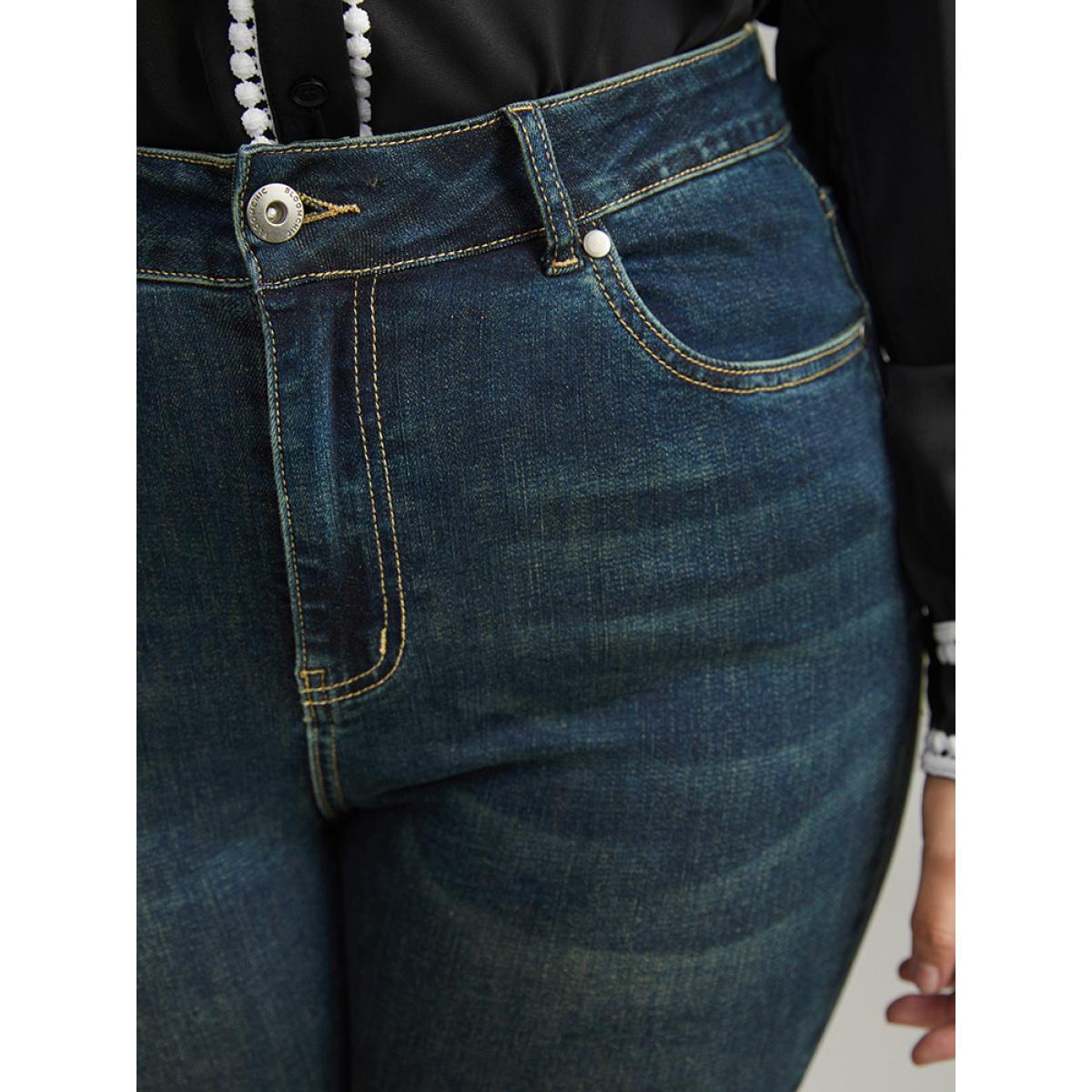 Plus Size Cotton Bootcut Dark Wash Very Stretchy Jeans Women Midnight Casual Plain Plain High stretch Pocket Jeans BloomChic 14/1X Product Image