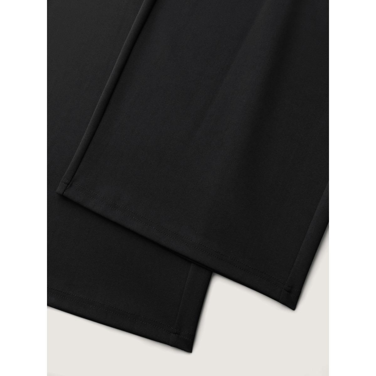 Plus Size Solid Elastic Waist Pleated Wide Leg Pants Women Black Office Wide Leg Mid Rise Office Pants BloomChic 10/M Product Image