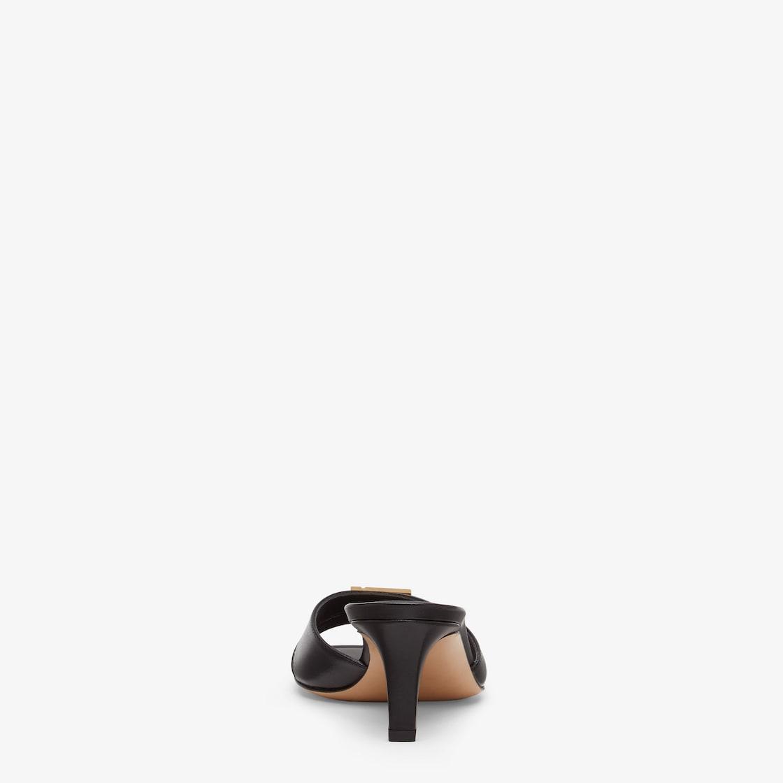 Fendi FFoldBlack leather medium-heeled sandals Product Image