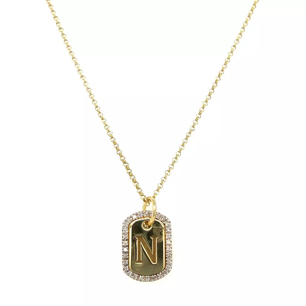 Meshmerise 18k Gold over Sterling Silver 1/5 Carat T.W. Diamond Initial Dog Tag Necklace, Women's, Size: 16-18" ADJ, Gold Tone N Product Image