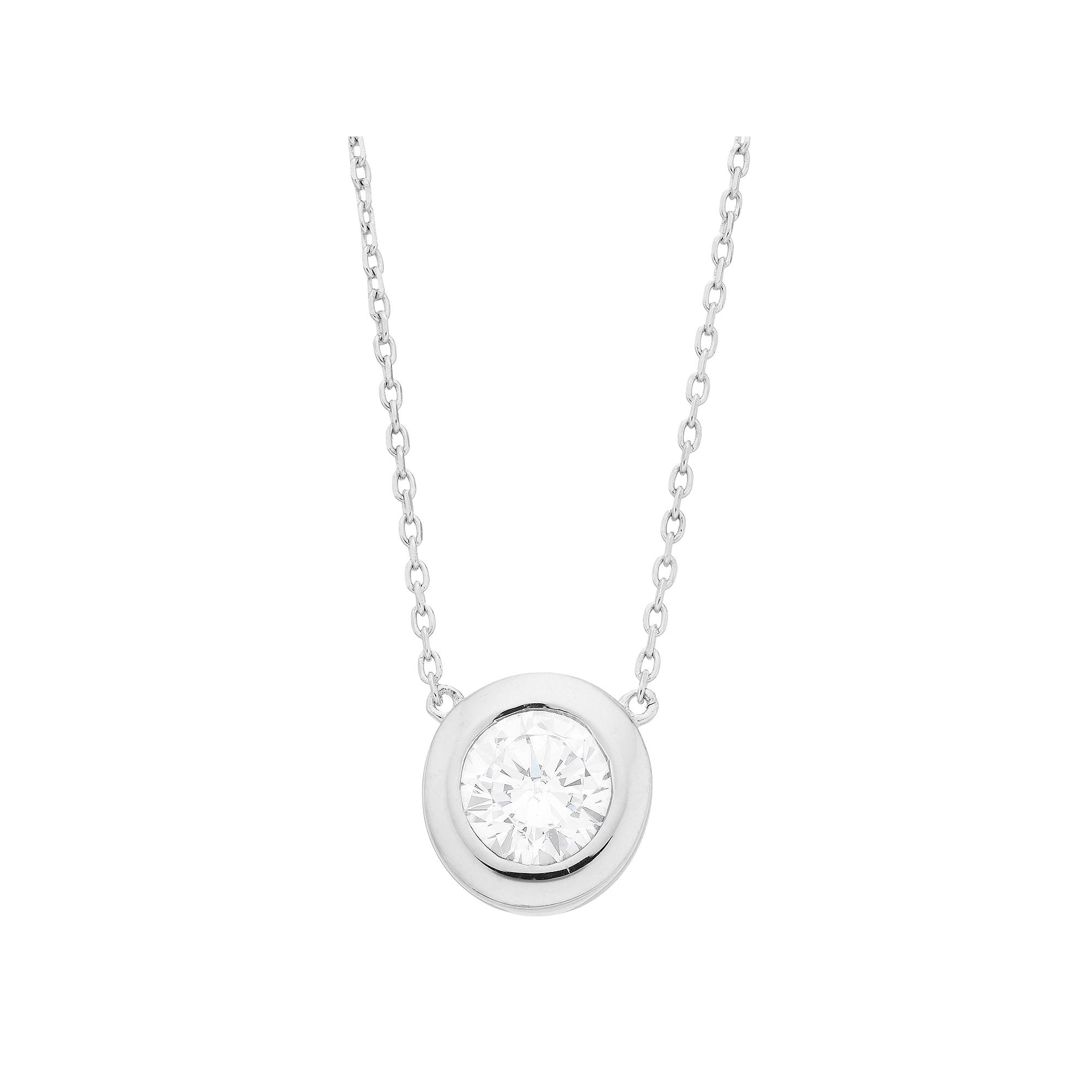 Sterling Silver Cubic Zirconia Round Bezel Necklace, Women's, Size: 18" Product Image