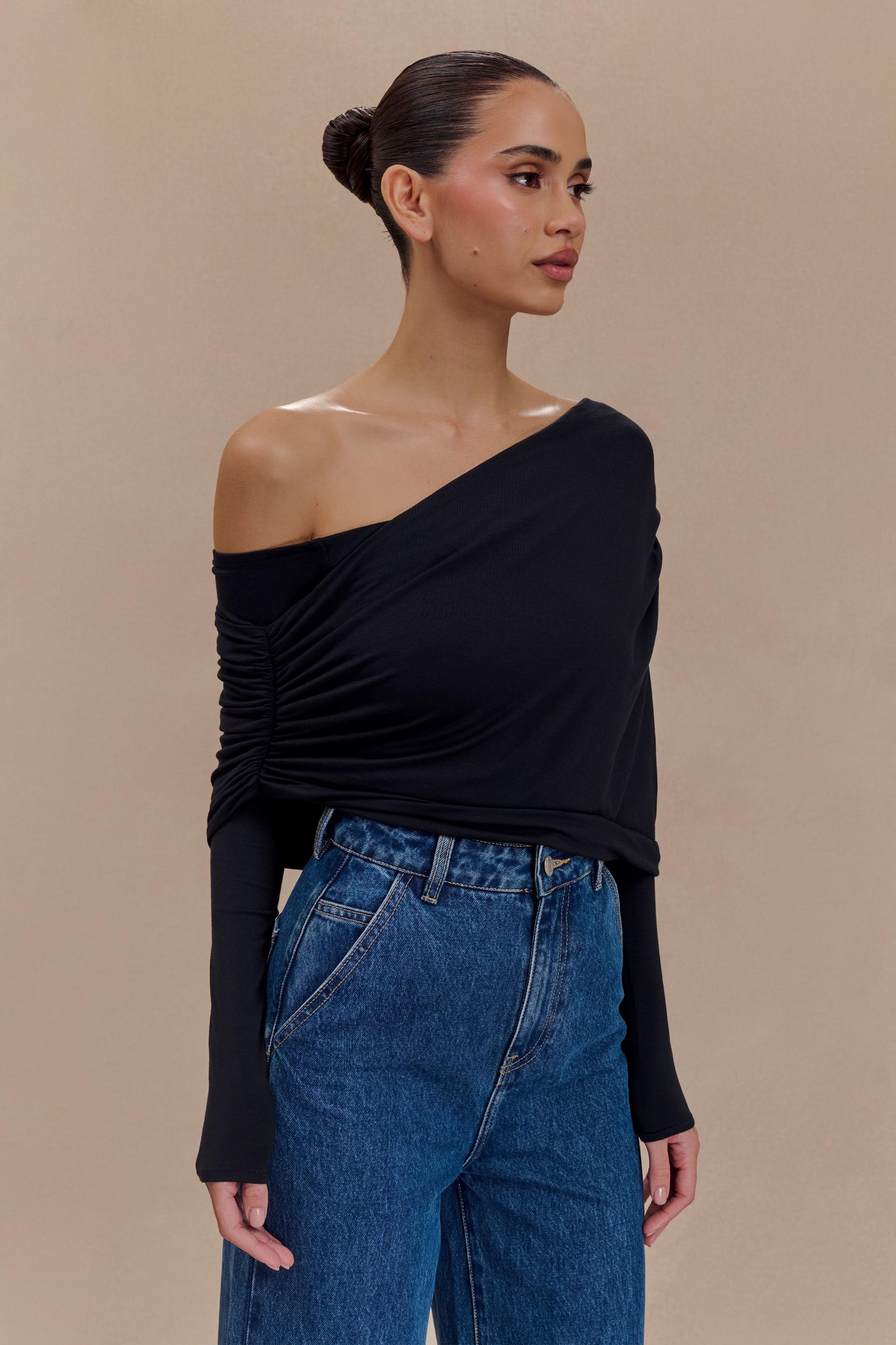 Corinna Modal One Shoulder Top - Black Product Image