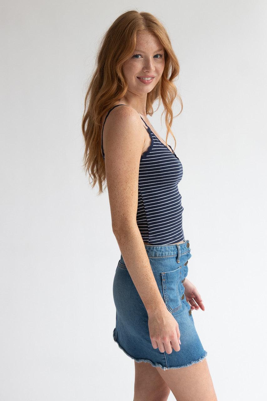 Striped Lace Trim Bow Tank Product Image