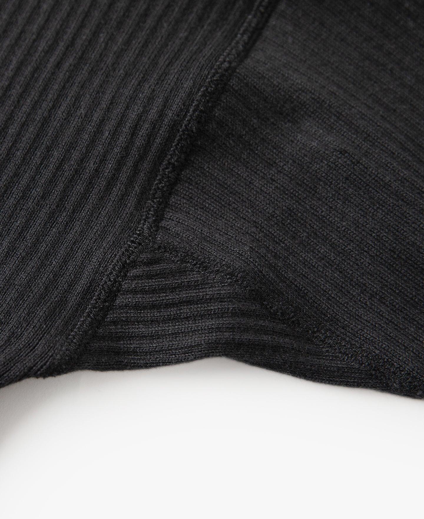 Ribbed Long Sleeve Henley T-Shirt - Black Product Image