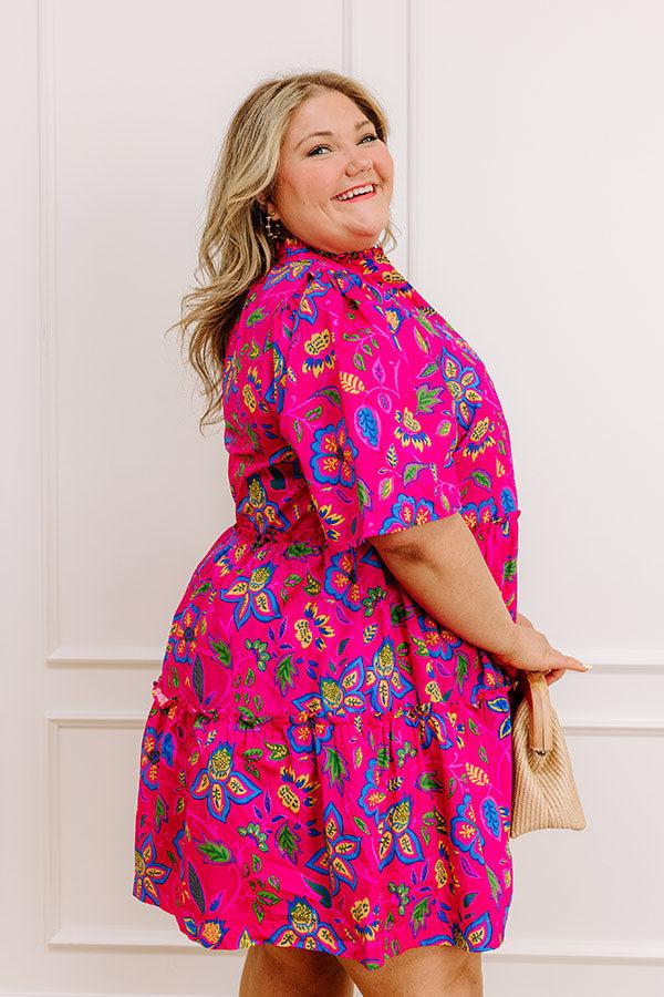 Charmed Feeling Floral Mini Dress in Hot Pink Curves Product Image