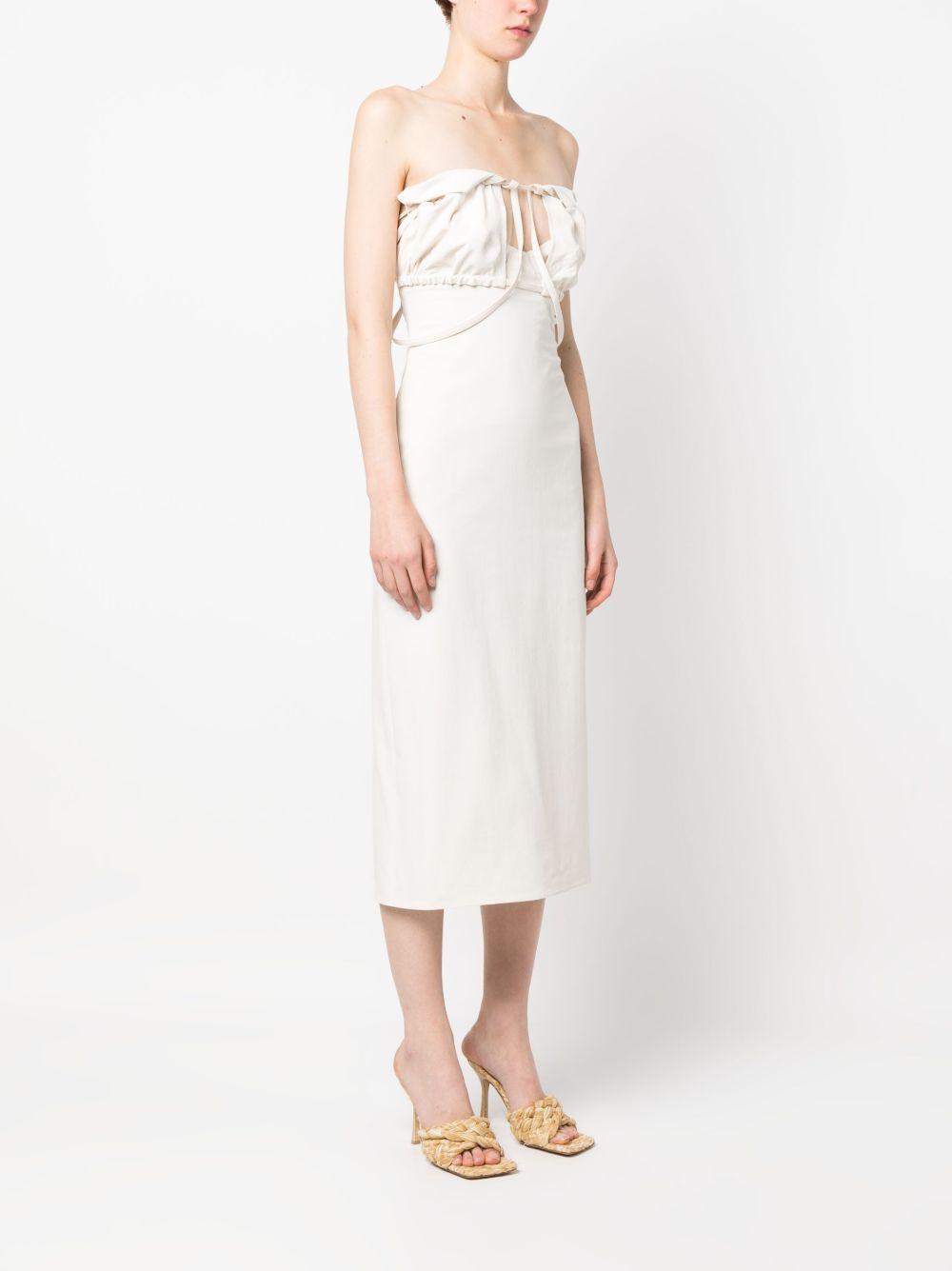 JACQUEMUS Strapless Ruffled Cutout Twill Midi Dress In White Product Image