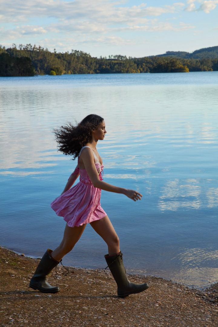 Rose Milk Eyelet Slip Dress — Pink Product Image