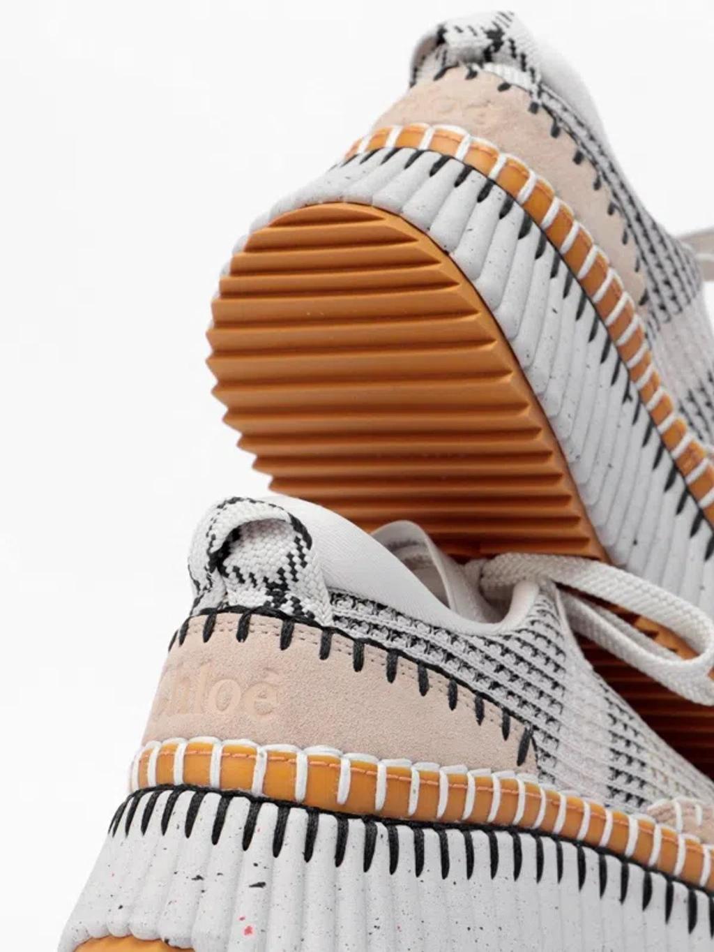 CHLOÉ Nama Embroidered Suede And Recycled-mesh Sneakers In Biscotti Beige Product Image