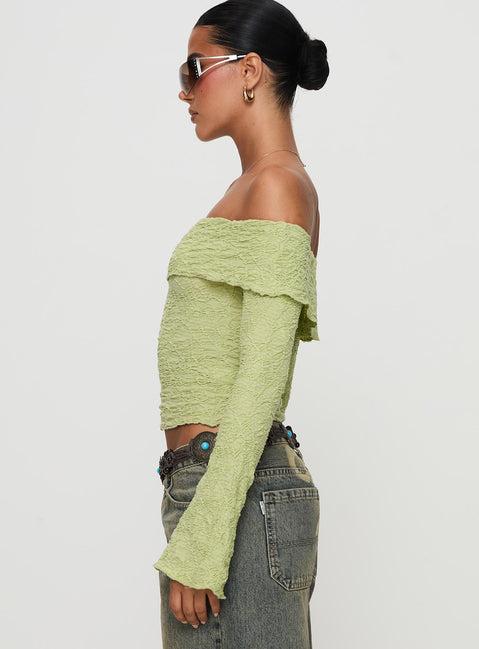 Back With Love Off Shoulder Long Sleeve Top Green Product Image