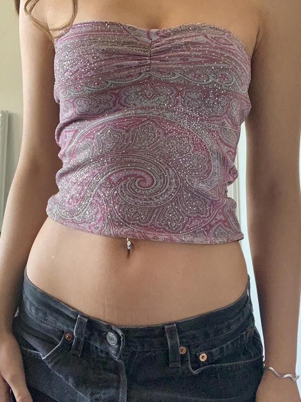 Random Print Bandeau Crop Top Product Image