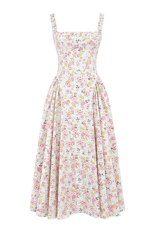 Dorothy  pale blue meadow print cotton midi sundress Product Image