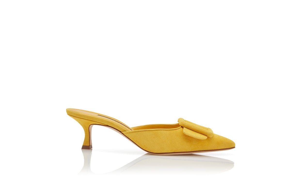 MAYSALE Yellow Suede Buckle Mules Product Image
