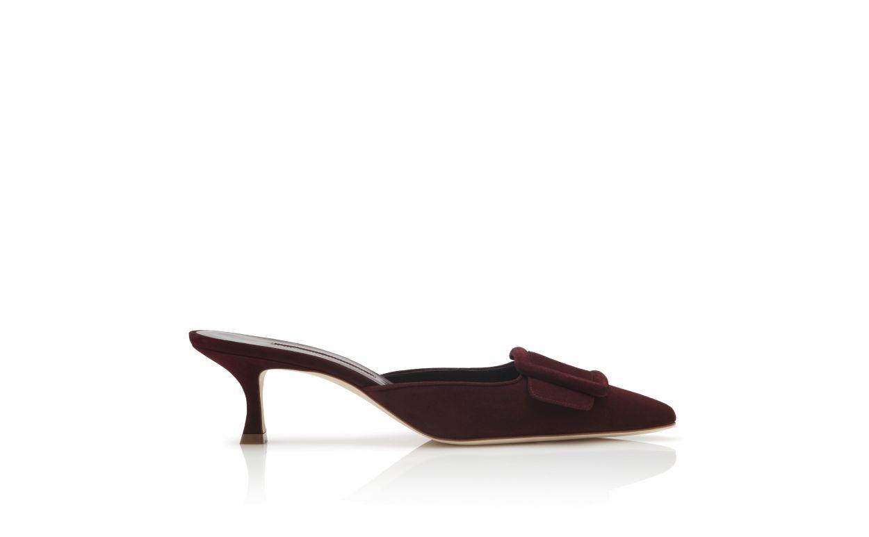 MAYSALE Burgundy Suede Kitten Heel Mules Product Image