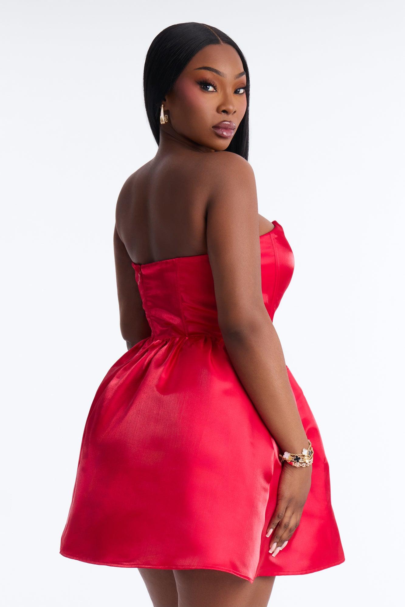 Amora Strapless Organza Mini Dress - Red Female Product Image