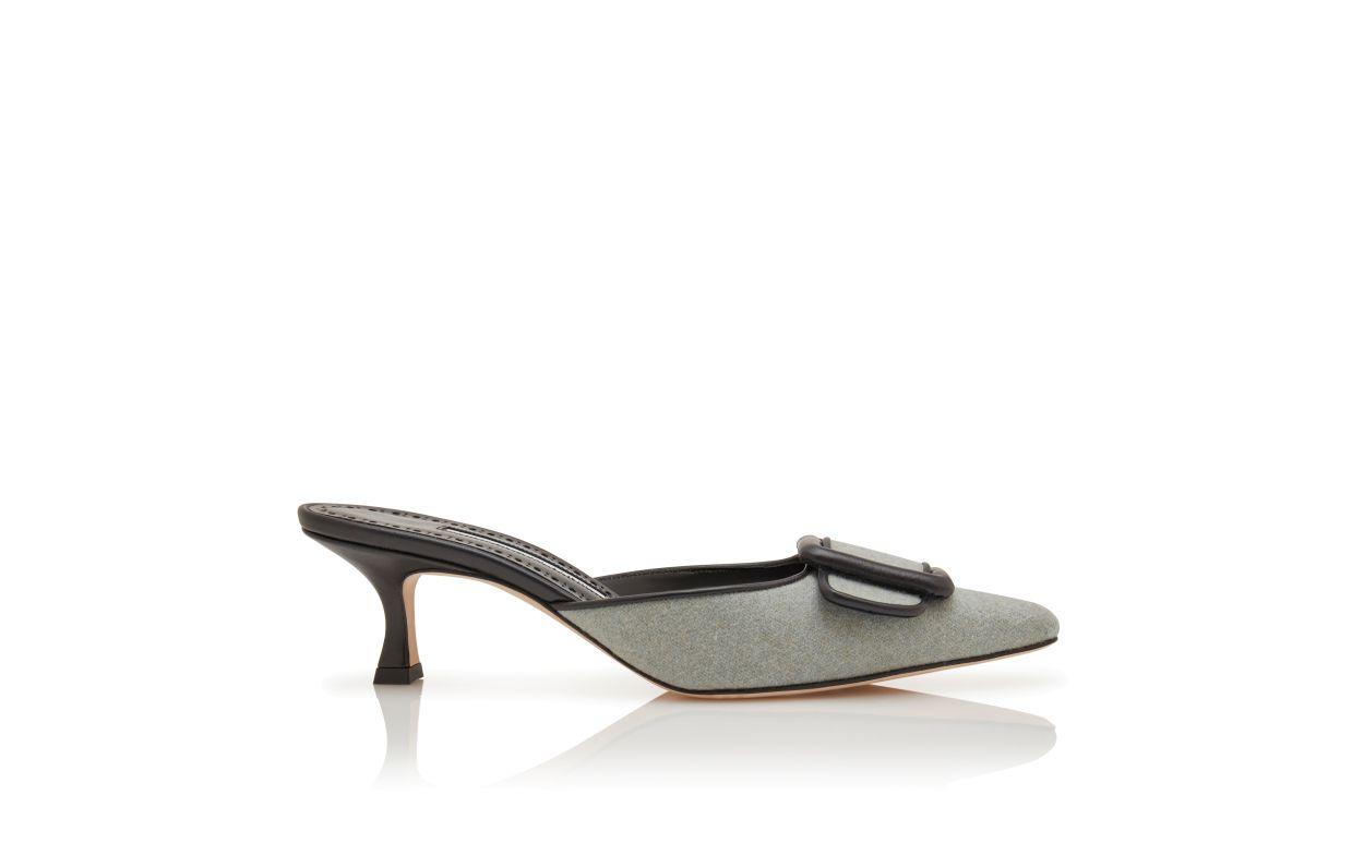 MAYSALEBI Light Green and Black Wool Buckle Detail Mules Product Image