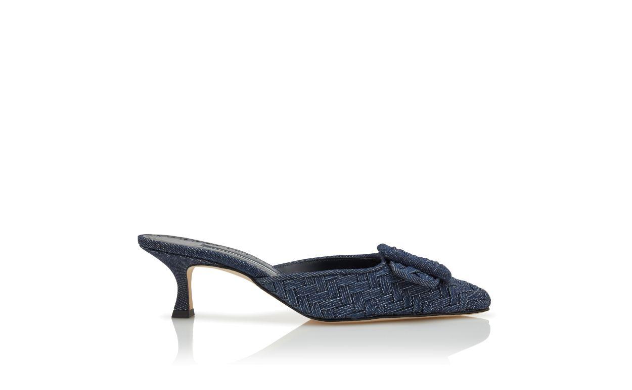 MAYSALE Dark Blue Chambray Buckle Detail Mules Product Image