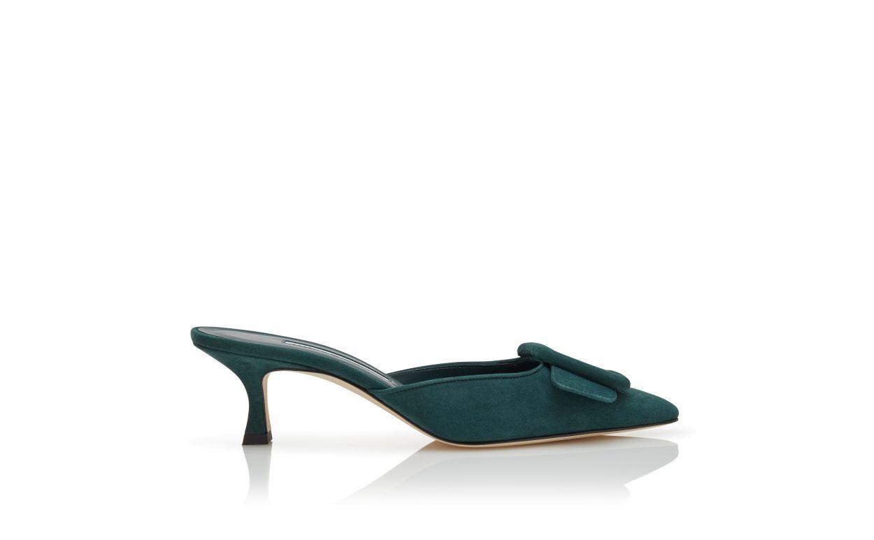 MAYSALE Dark Green Suede Buckle Detail Mules Product Image