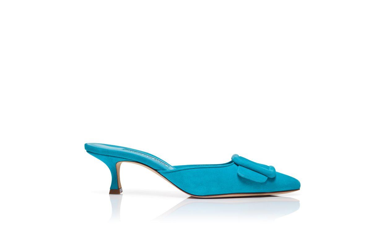 MAYSALE Blue Suede Buckle Detail Mules Product Image