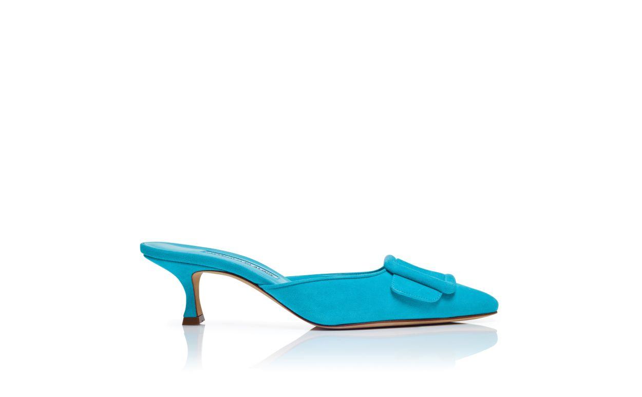 MAYSALE Blue Suede Buckle Detail Mules Product Image
