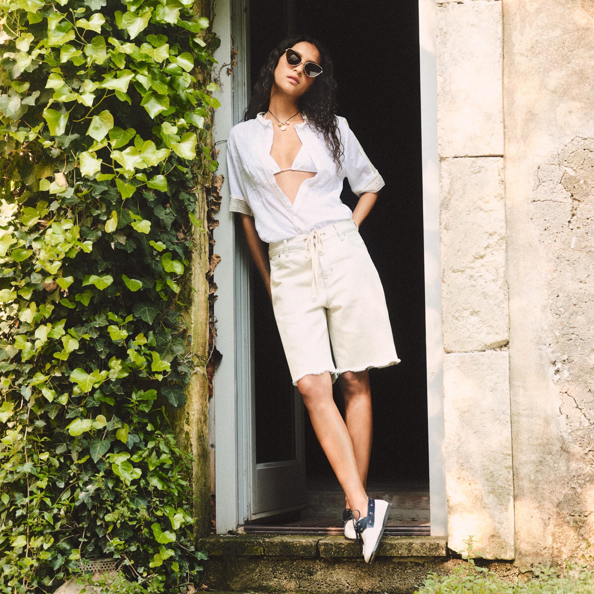 Open-back halter top in sunset rose block print Product Image