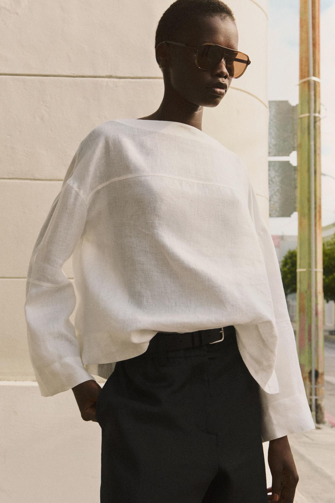 TIE-DETAIL LINEN BLOUSE Product Image