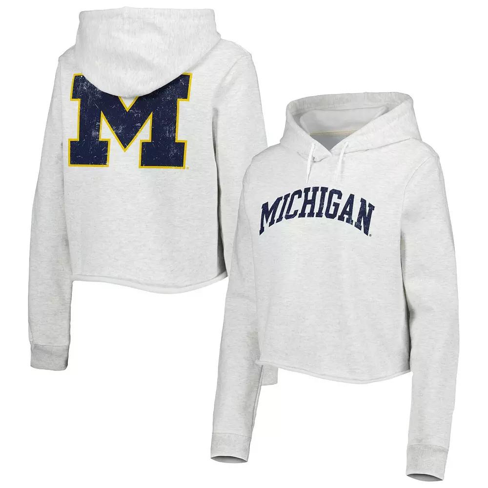 Women's League Collegiate Wear Ash Michigan Wolverines 2-Hit 1636 Cropped Pullover Hoodie, Size: Large, Black Product Image