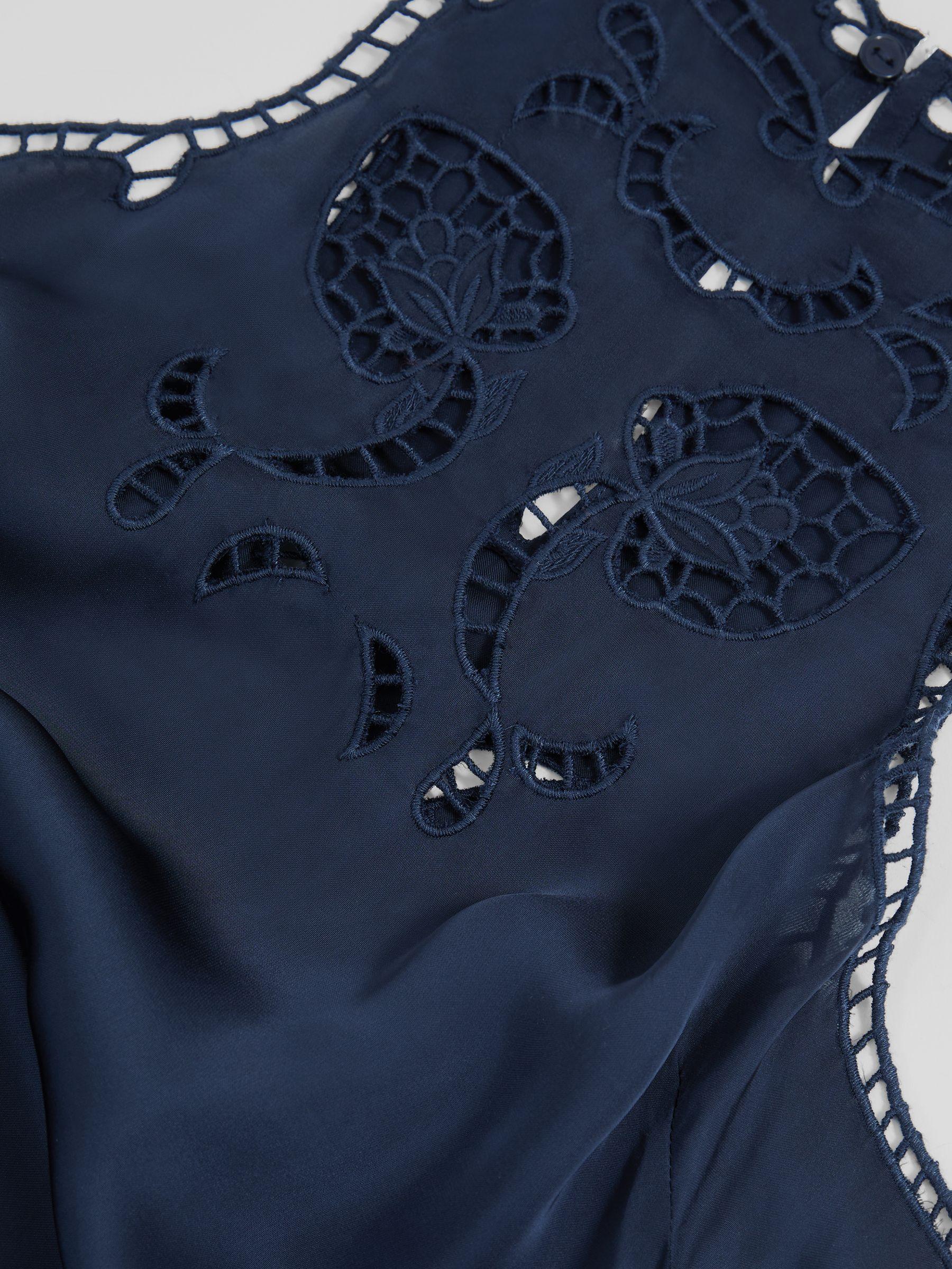 Satin Cut-Out Slip Dress in Navy Product Image