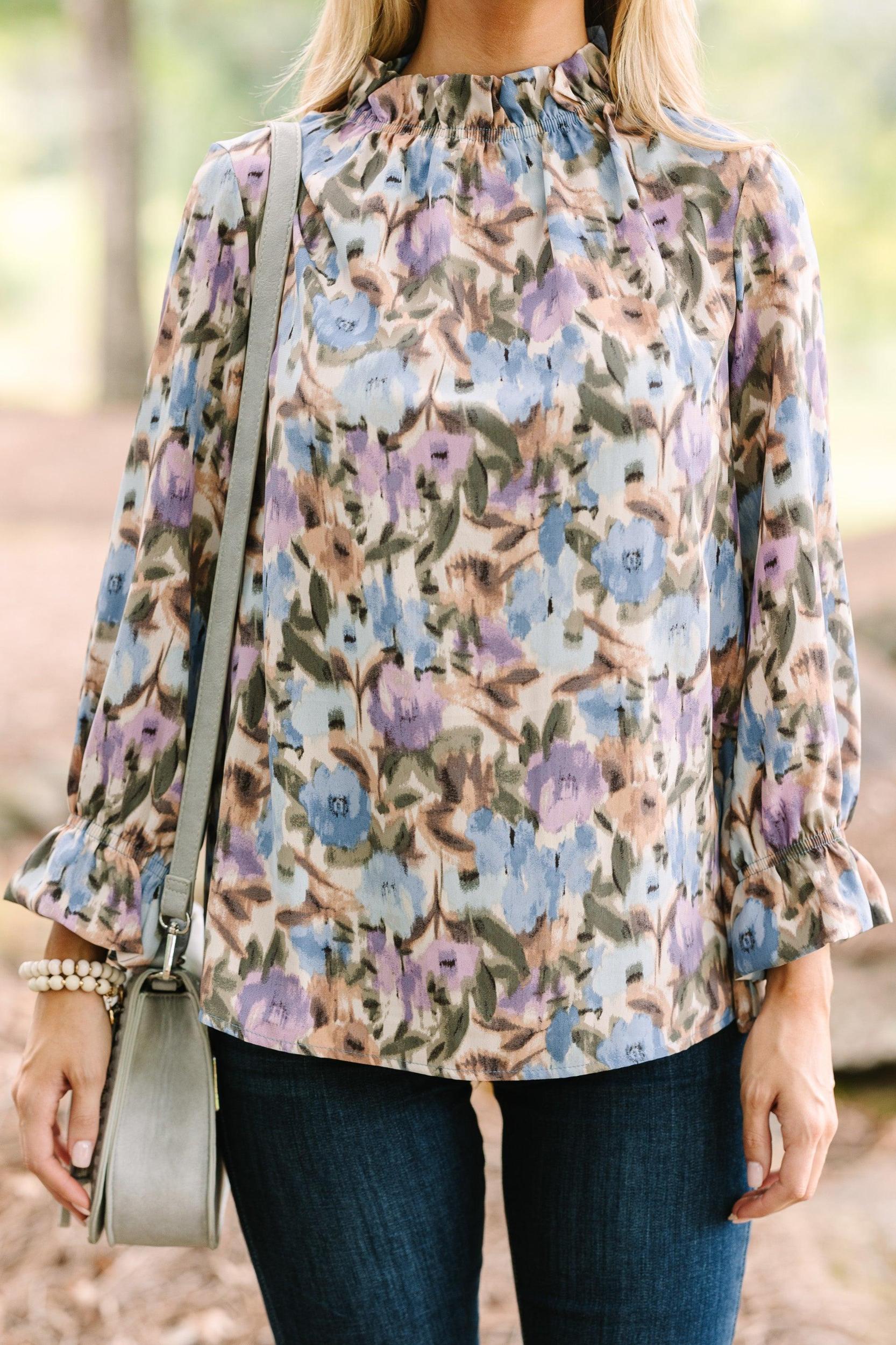 Beauty And Brains Dusty Lilac Purple Floral Blouse Female Product Image