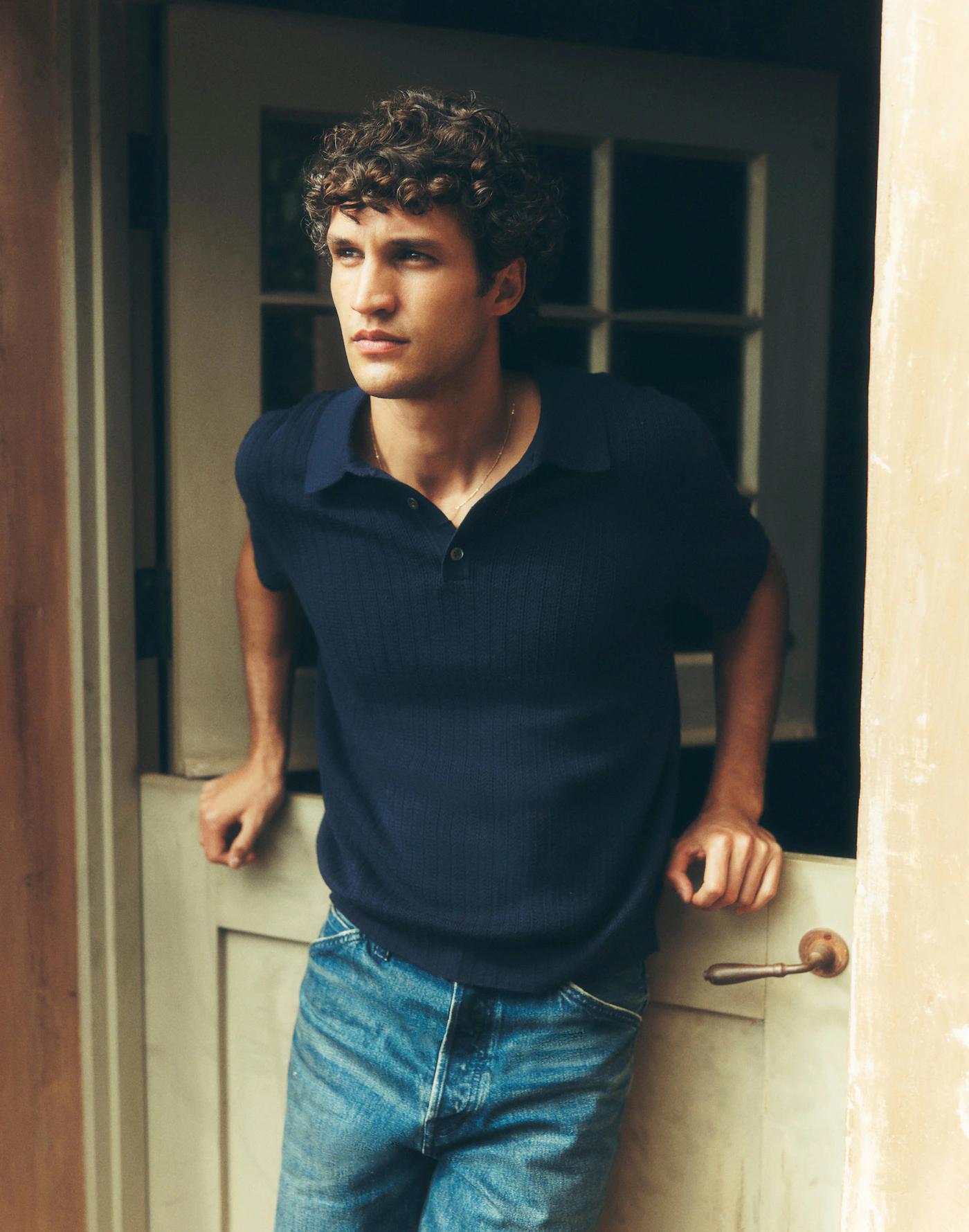 Tuck-Stitch Three-Button Sweater Polo Product Image