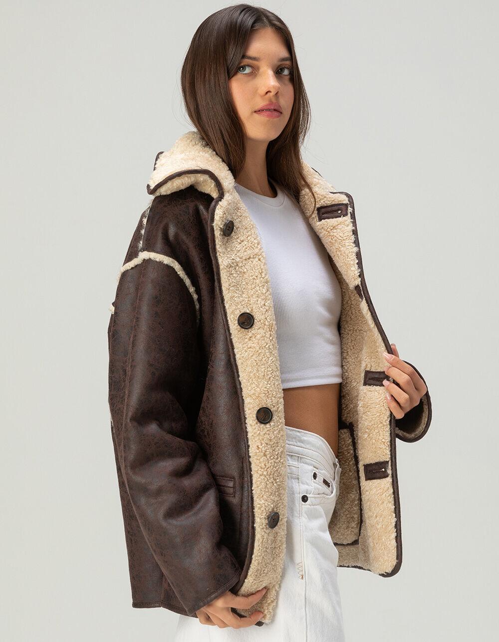 BDG Urban Outfitters Reversible Shearling Womens Coat - BROWN COMBO Product Image