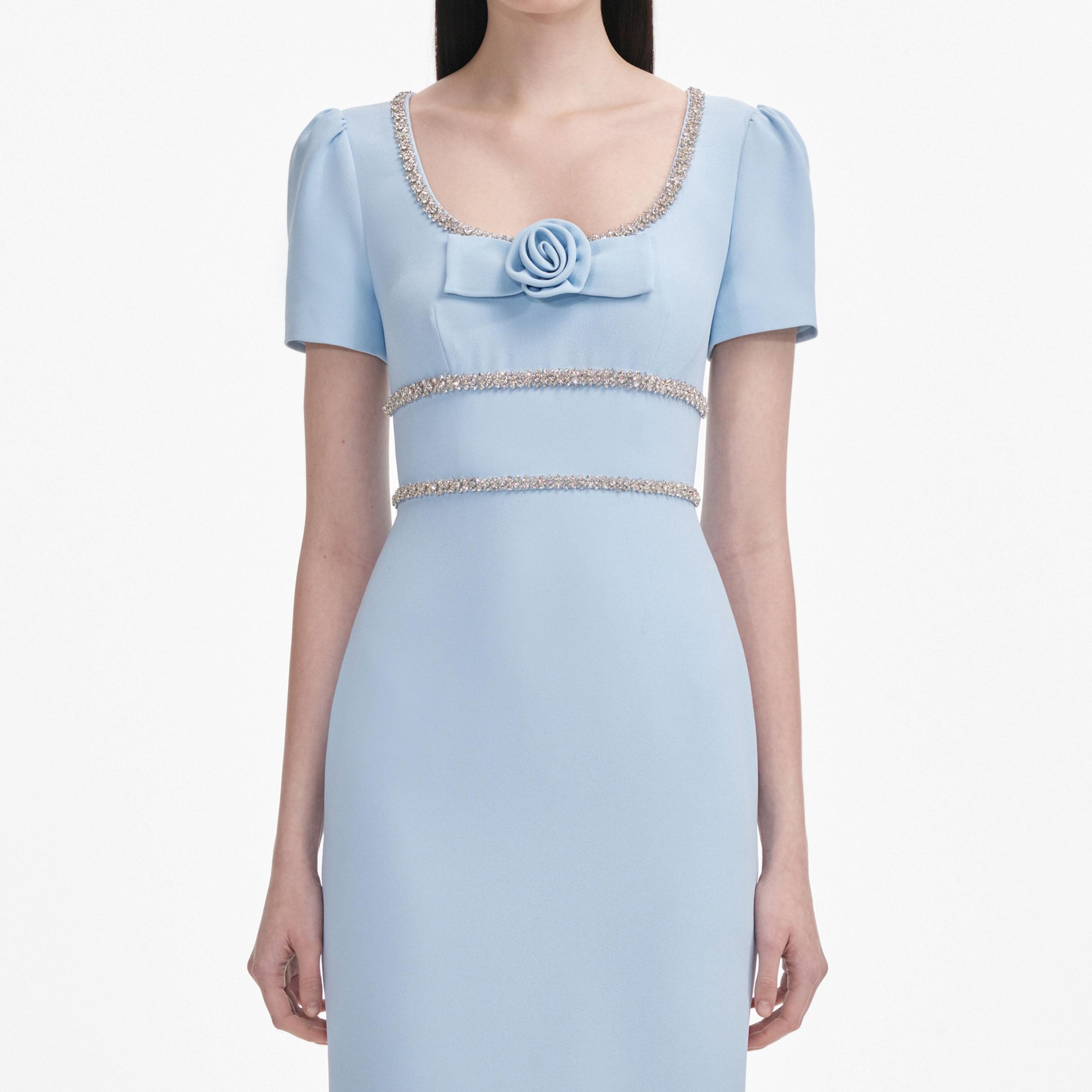 Blue Crepe Crystal Trim Maxi Dress Product Image