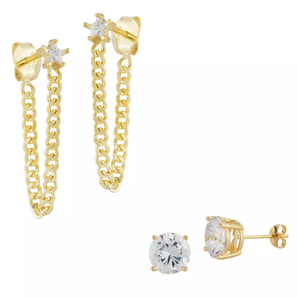 Sunkissed Sterling Cubic Zirconia Star Curb Drop & Stud Earrings Set, Women's, Gold Tone Product Image