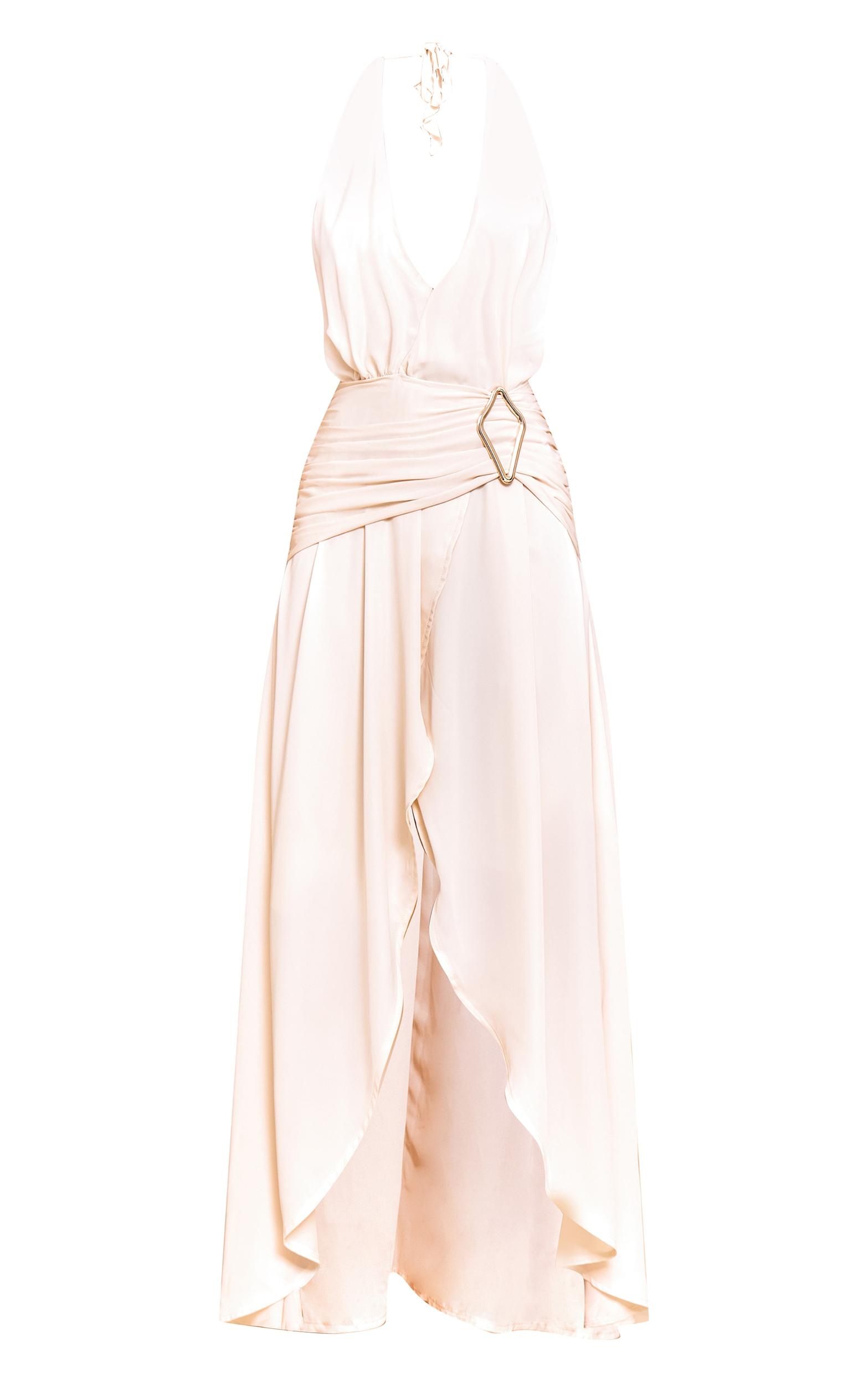 Natural Chiffon Plunge Trim Detail Maxi Dress Product Image