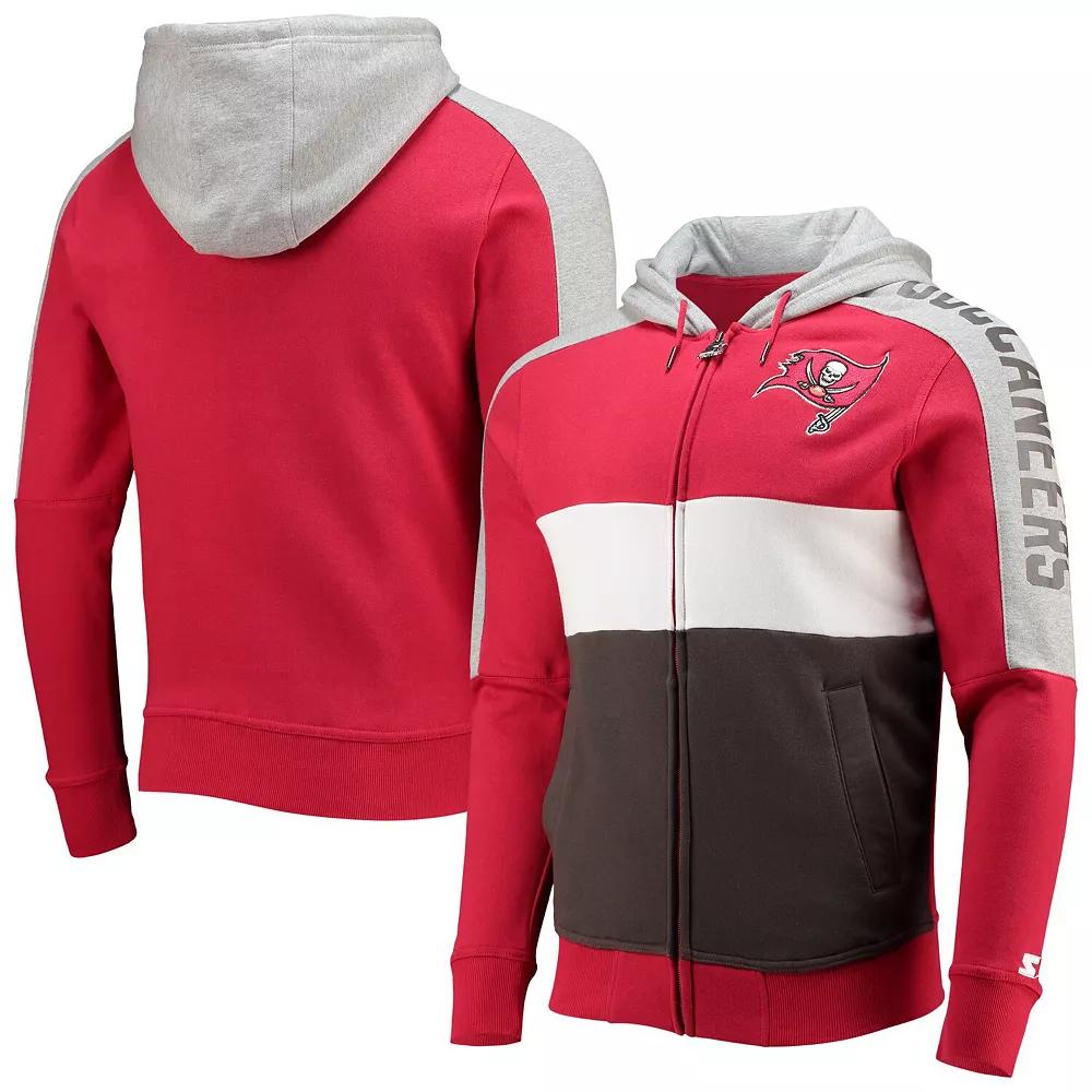Men's Starter Red/Pewter Tampa Bay Buccaneers Playoffs Color Block Full-Zip Hoodie,  Product Image