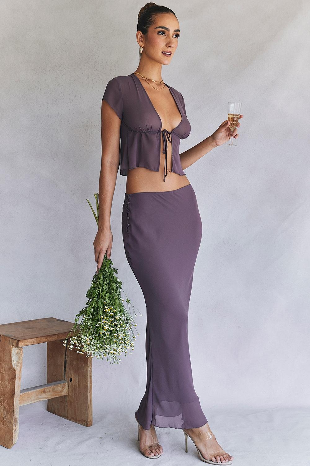 Maia  dark mauve tie front top Product Image