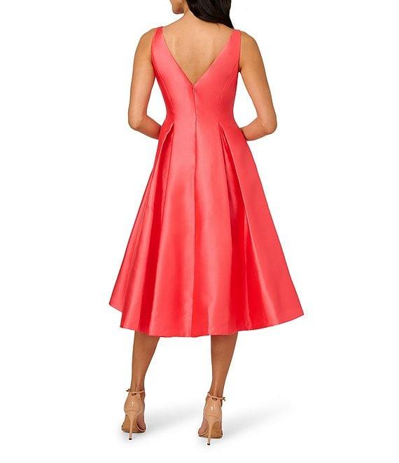Adrianna Papell Boat Neck Sleeveless A-Line Taffeta Midi Dress Product Image