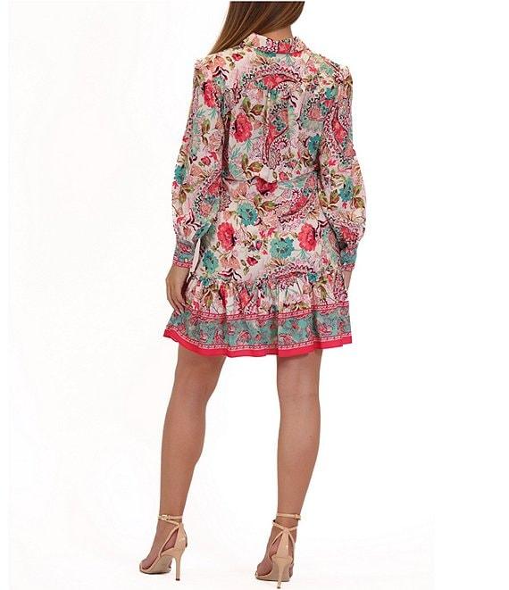 Julia Jordan Long Sleeve Paisley Print Faux Linen Shirtdress Product Image