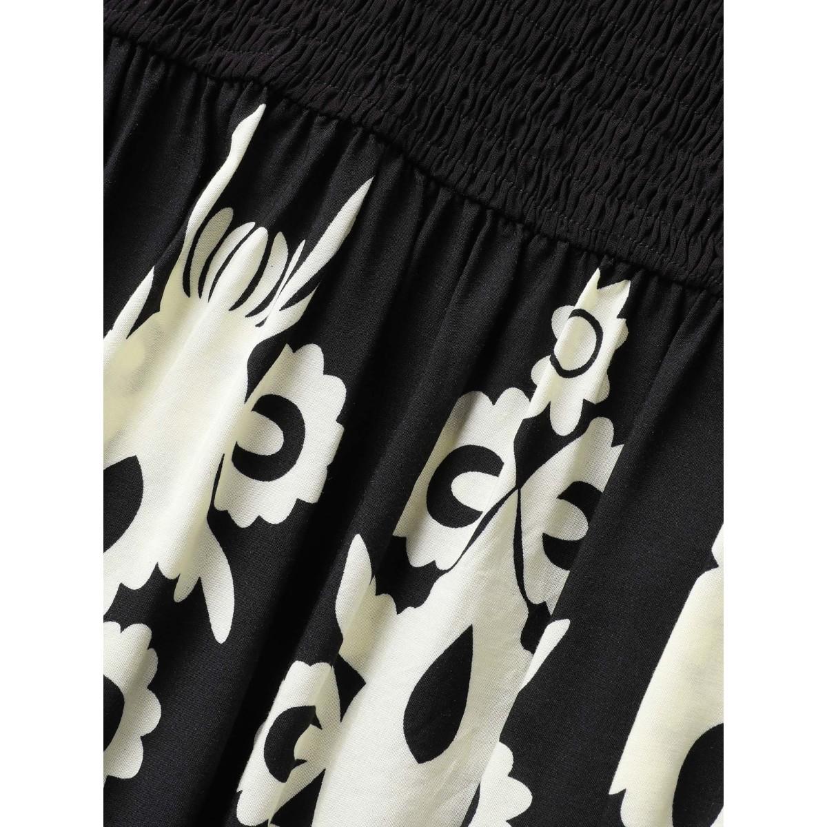 Plus Size Rayon Boho Print Shirred Belted Dress Black Women Resort Belted V-neck Sleeveless Curvy Midi Dress BloomChic 30/6X Product Image