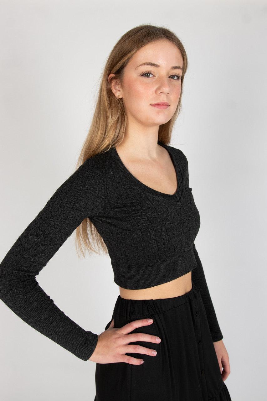 Cable Knit V Neck Crop Top Product Image