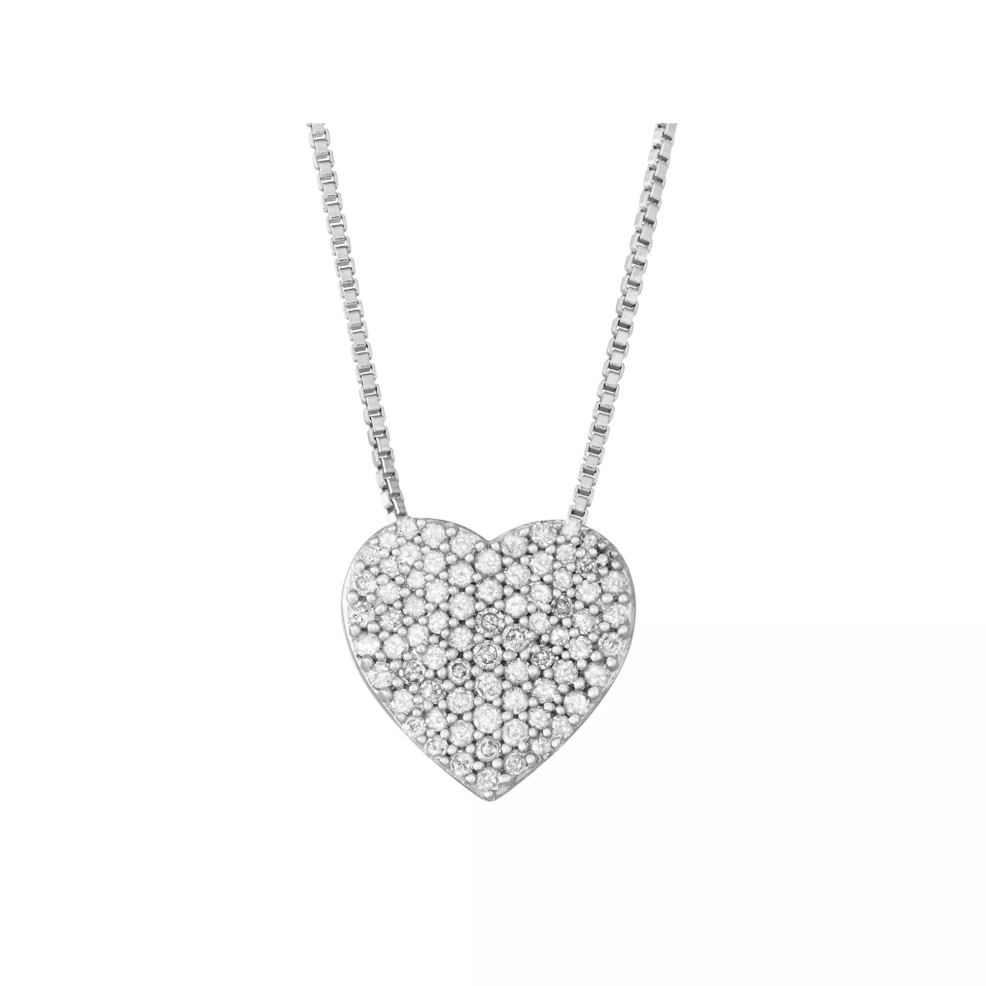 Sterling Silver 1/4 Carat T.W. Diamond Heart Pendant, Women's, Size: 18" Product Image